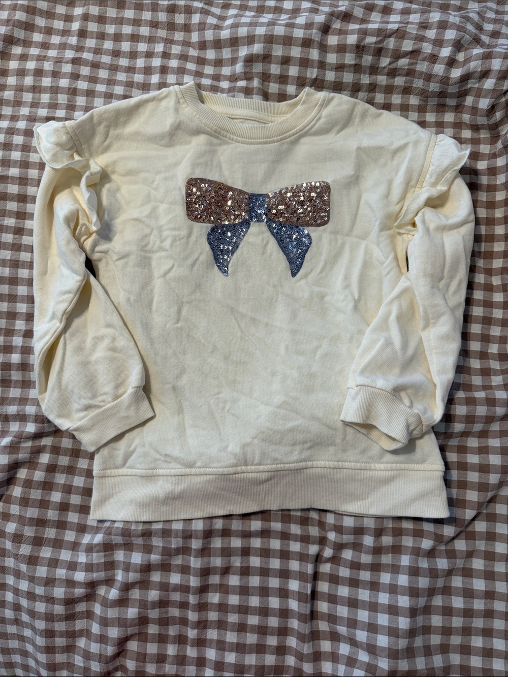 wonder nation Cream Sweatshirt with Sequin Pink and Blue Bow